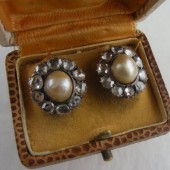 Pair of Eighteenth Century Earrings,Natural Pearl and Diamonds
