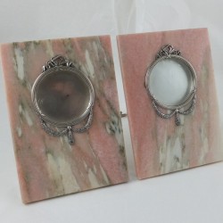 Pair of Russian silver and pink marble picture frames